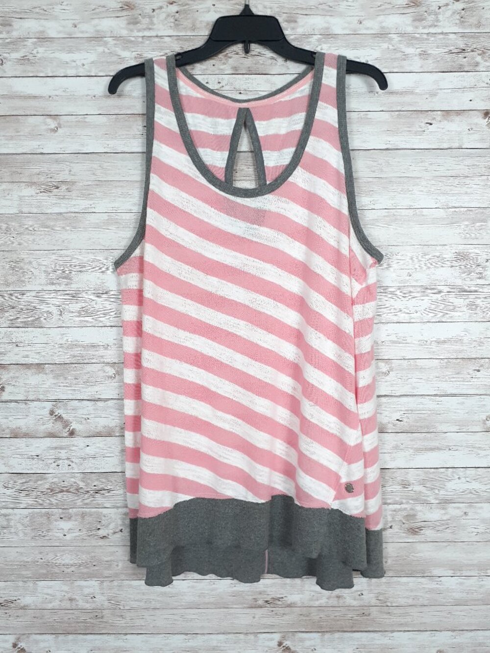 Calvin Klein Performance Womens Tank 2X Keyhole Back Pink Stripe 813A